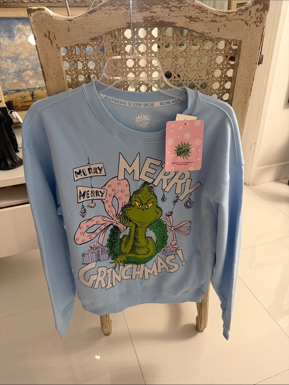 Dr. Seuss Light Blue Grinch 'Merry Grinchmas' Graphic Sweatshirt
